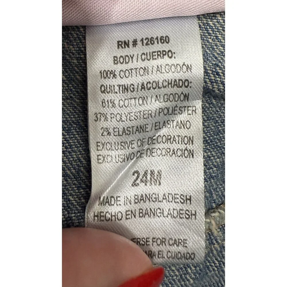 Little Lass Toddler Denim Jacket Quilted Sleeves Hood Rainbow Accents Size 24M - Picture 6 of 7